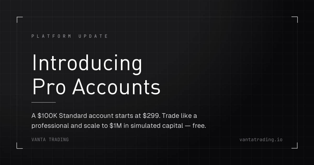 Introducing Vanta Pro Accounts — a $100K Standard account starts at $299 and scales to up to $1M in simulated capital