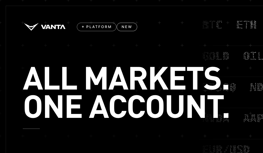 One Vanta account covering crypto, forex, equities, indices and commodities